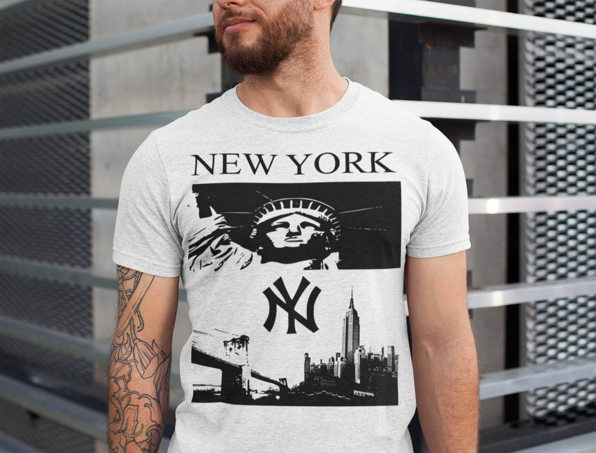 New York Skyline T-Shirt — Statue of Liberty & NY Logo Graphic Tee