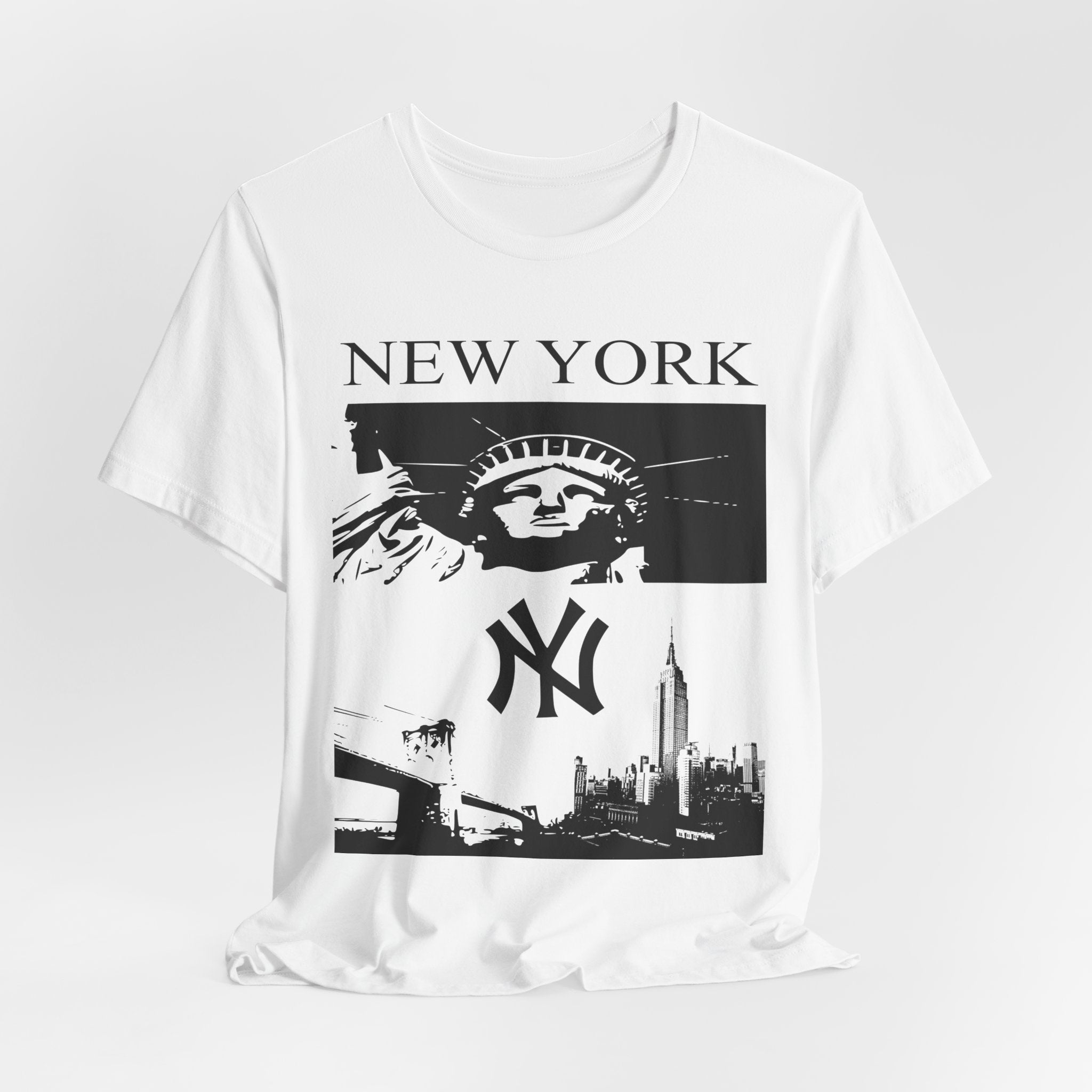 New York Skyline T-Shirt — Statue of Liberty & NY Logo Graphic Tee